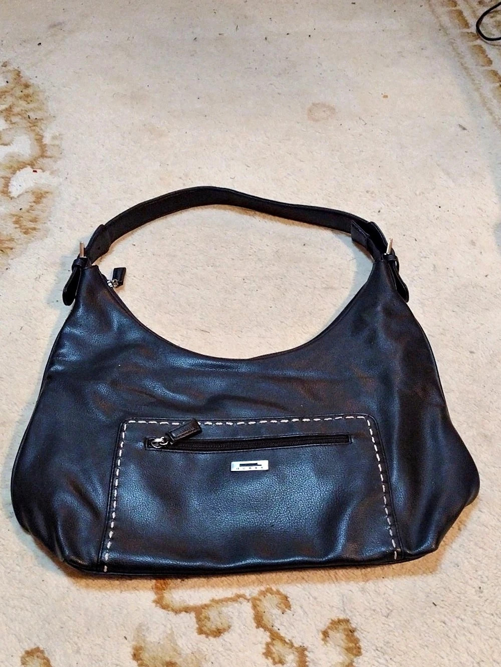Vintage Y2K Guess Faux Leather Whip stitch Black Shoulder Bag